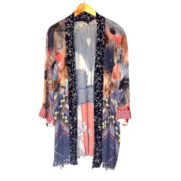 JOHN MARK Kimono 2X Multicolor Open Front 3/4 Sleeve Boho Hippie Sexy Mesh Back - Picture 10 of 15